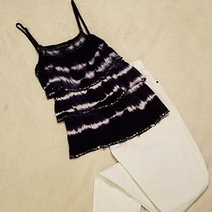 INC navy and white layered tank